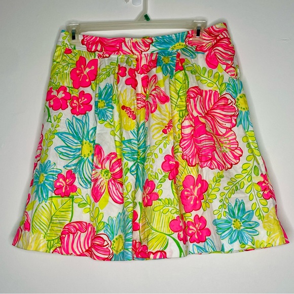 Lilly Pulitzer pleated A-line skirt “Neon Hibiscus" floral print pockets Size 12 - Picture 5 of 16